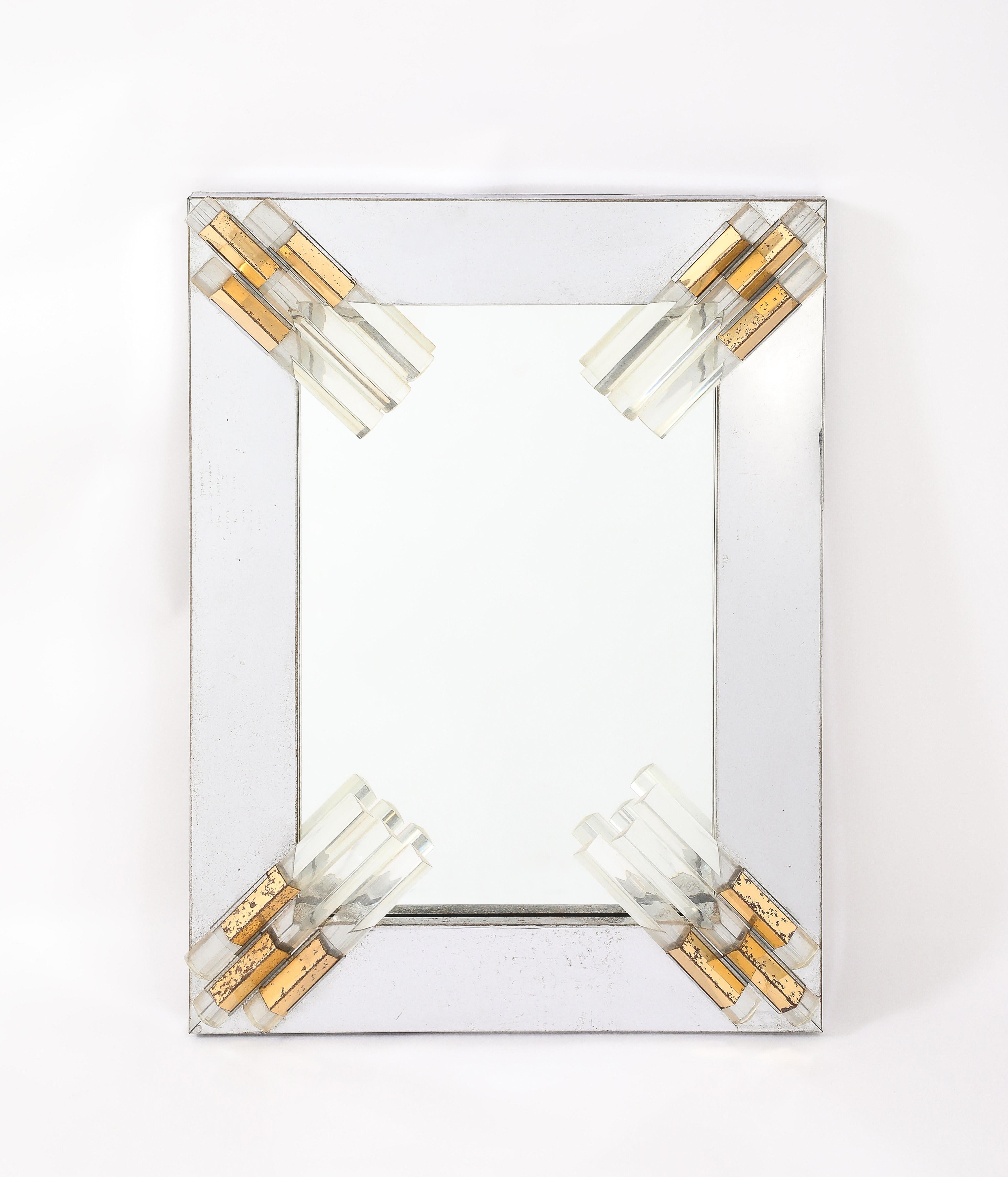 Mixed Metal and Lucite Studio Mirror, France 1950's For Sale 2