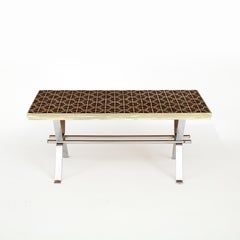 Mixed Metal and Tile Mosaic Vintage Coffee Table