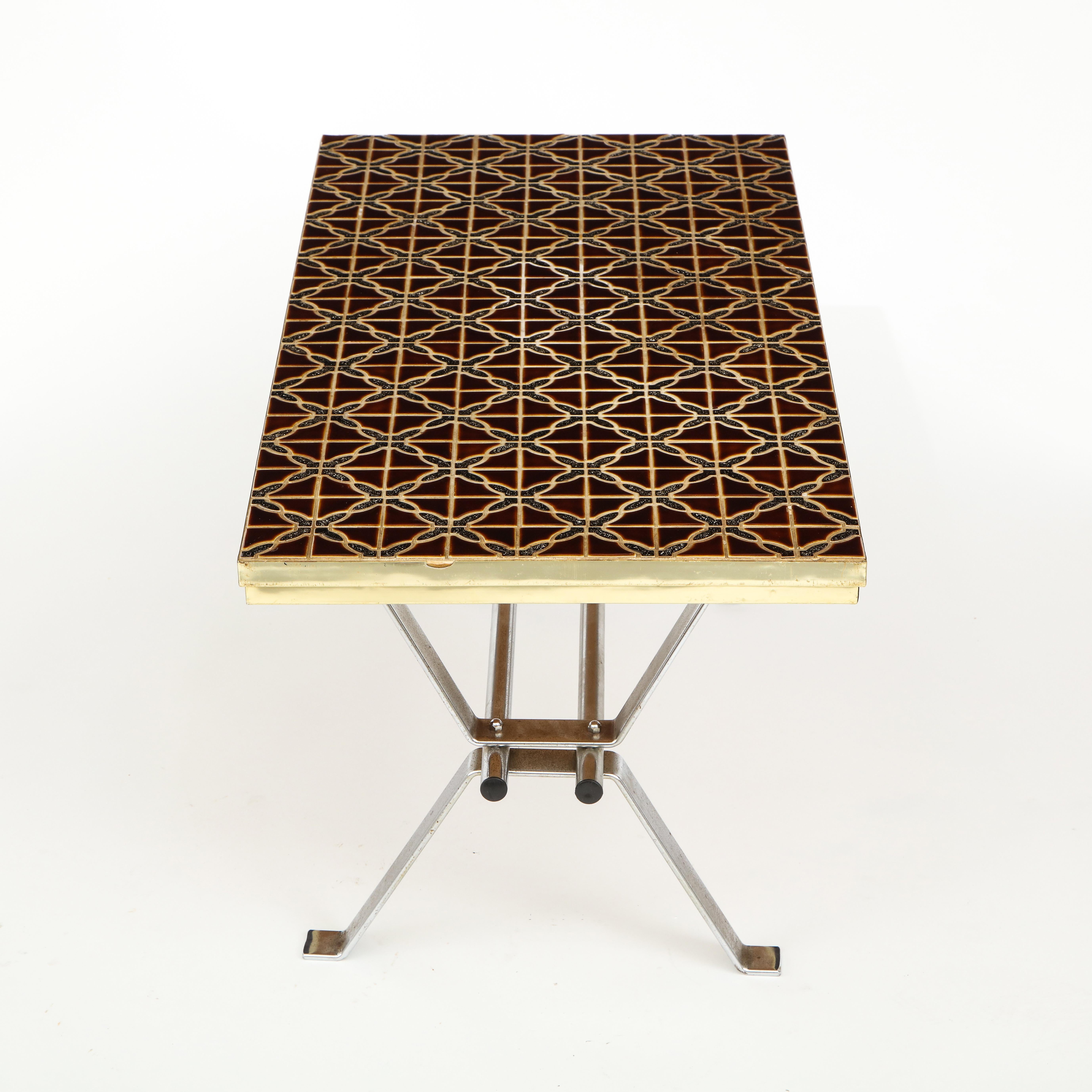 Mid-20th Century Mixed Metal and Tile Mosaic Vintage Coffee Table