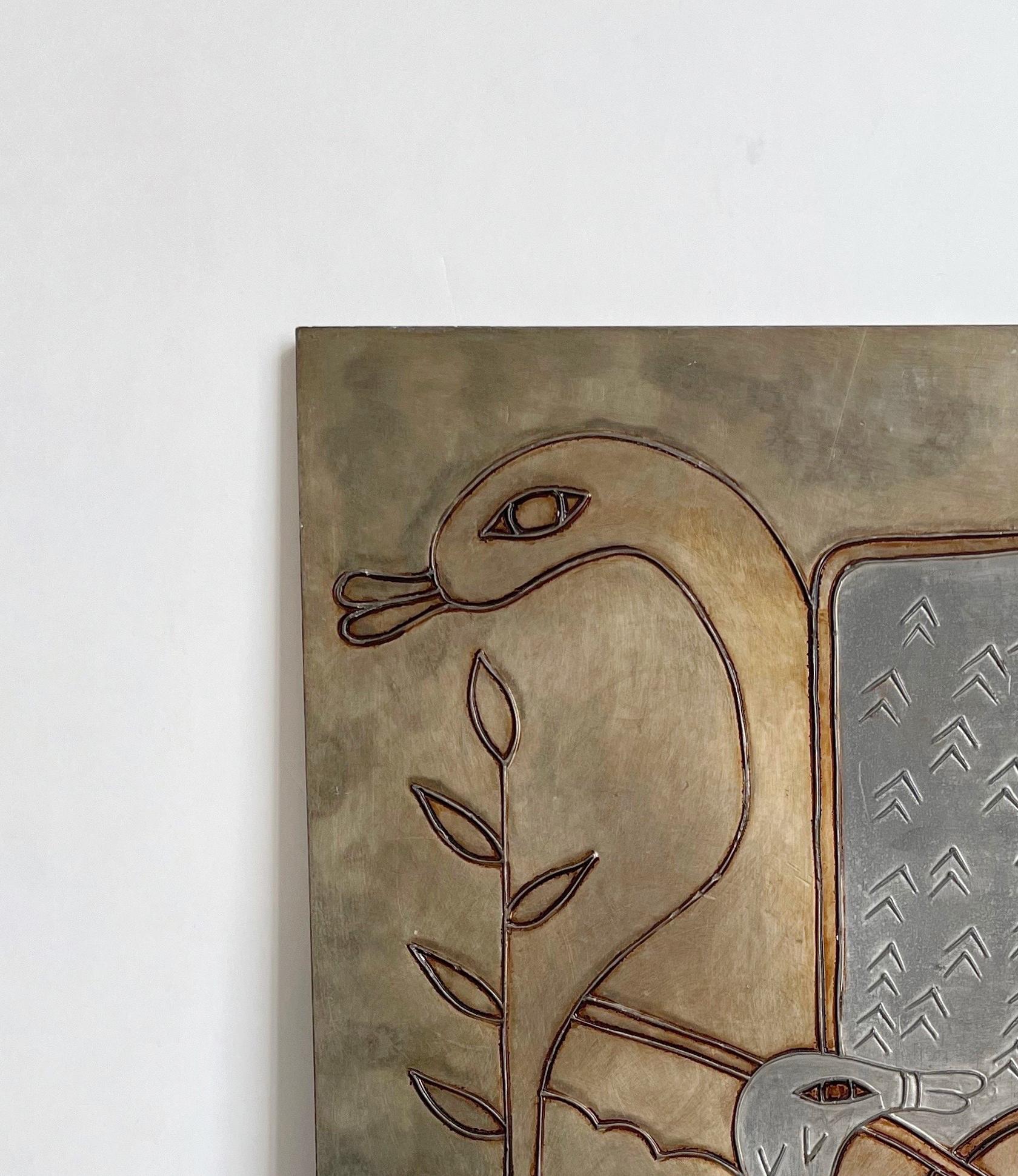 Mixed Metal Brutalist Bird Wall Hanging In Excellent Condition For Sale In Fall River, MA