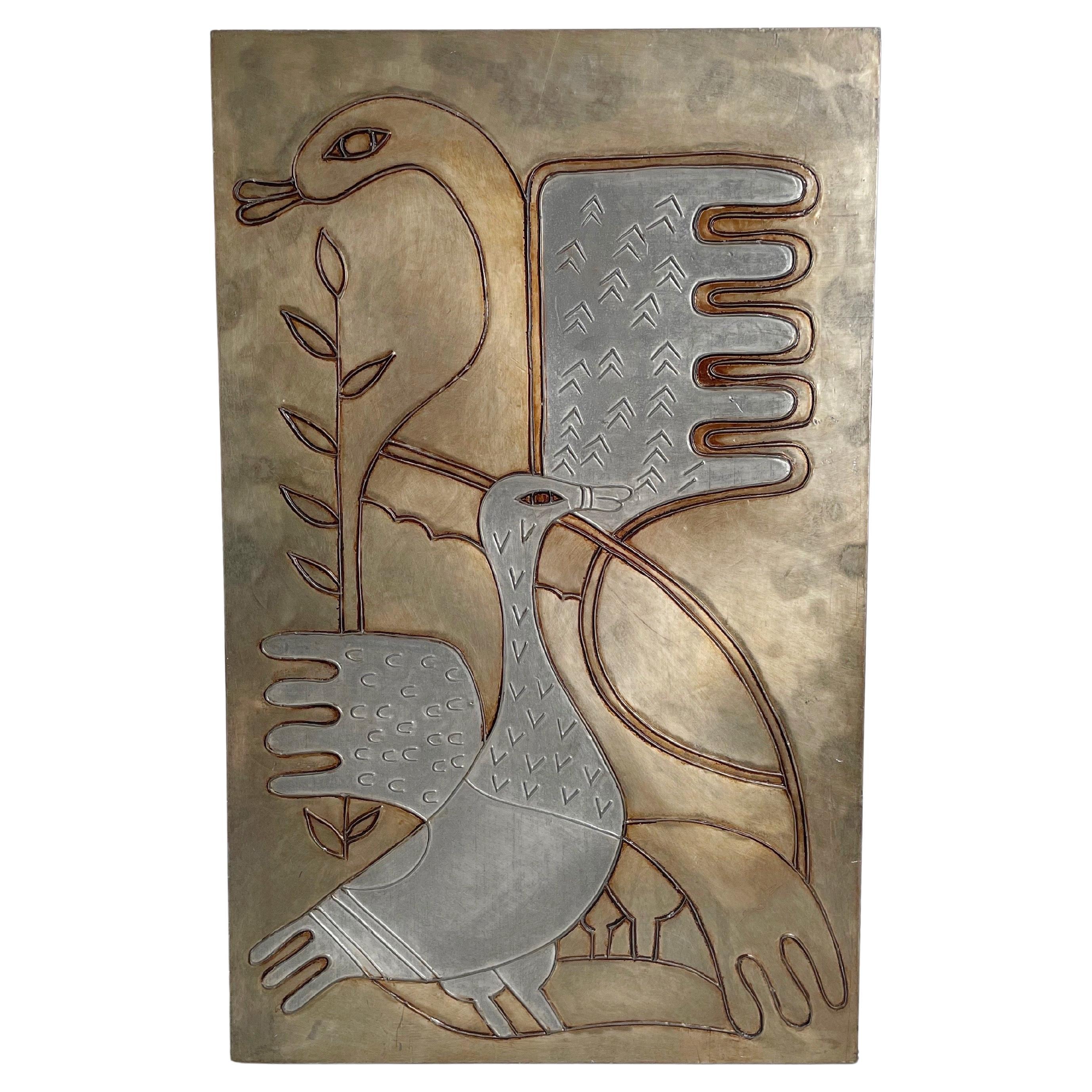 Mixed Metal Brutalist Bird Wall Hanging For Sale