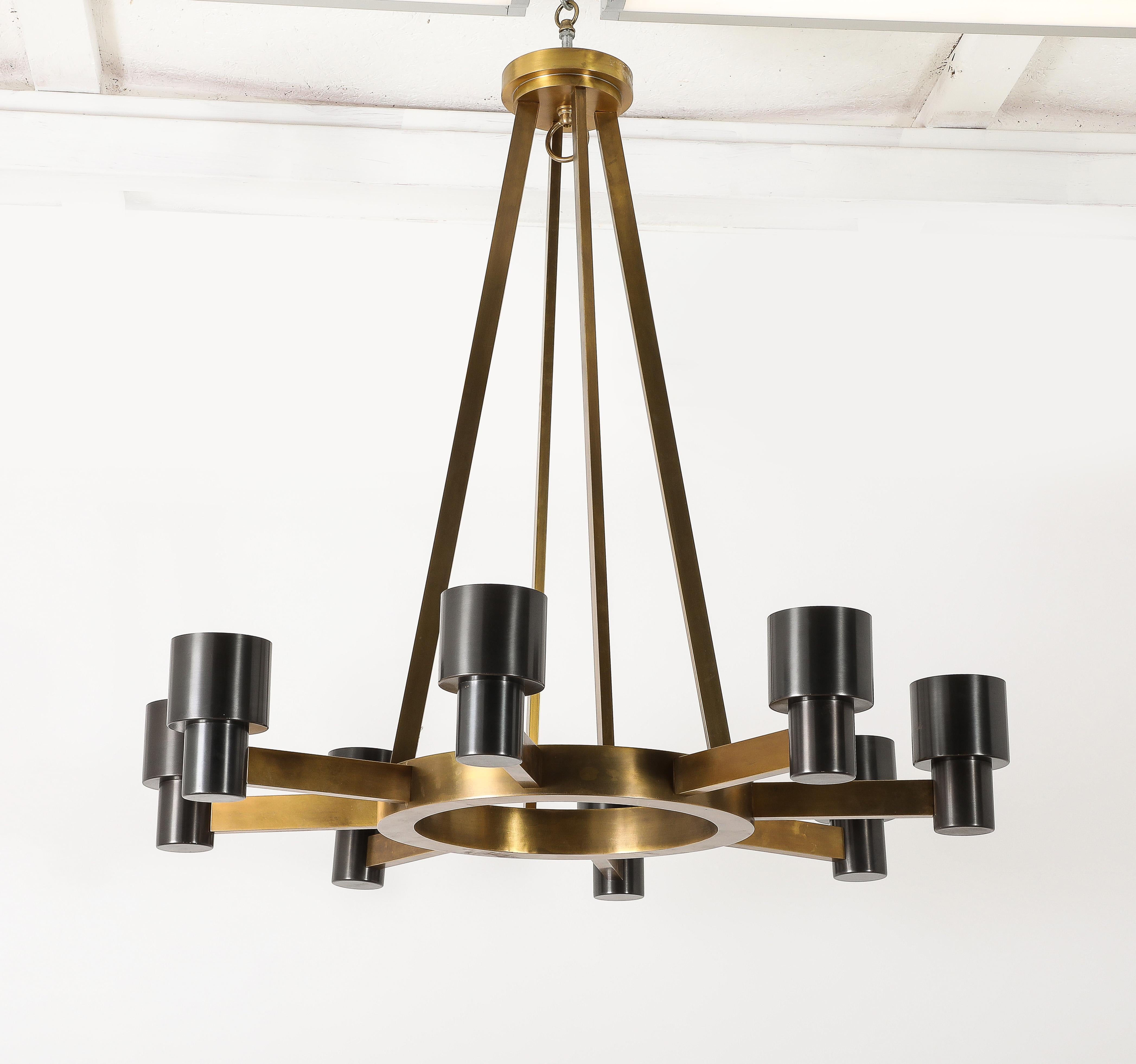 Mixed Metal Brutalist Mid-Century Chandelier Custom Reproduction, USA 2018 For Sale 2