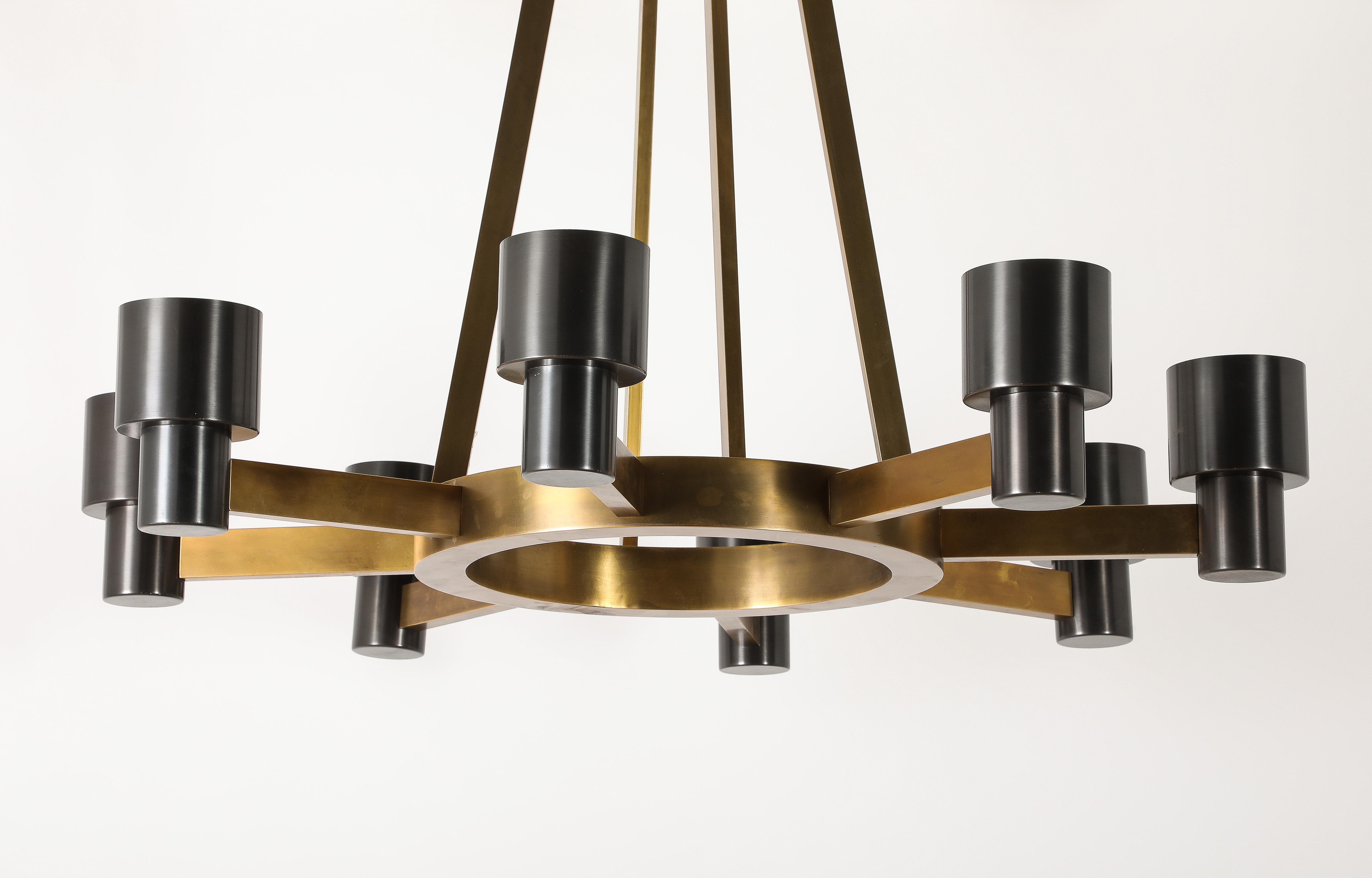 Mixed Metal Brutalist Mid-Century Chandelier Custom Reproduction, USA 2018 For Sale 3