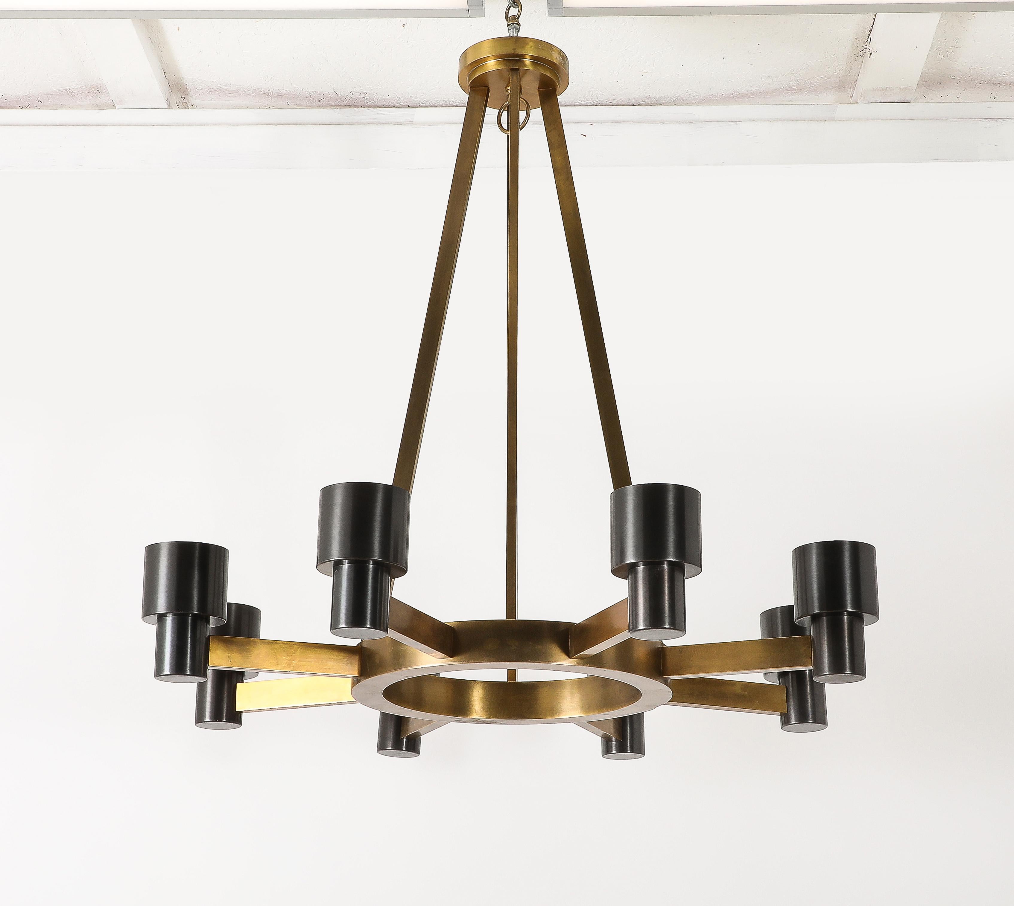 Mixed Metal Brutalist Mid-Century Chandelier Custom Reproduction, USA 2018 For Sale 4