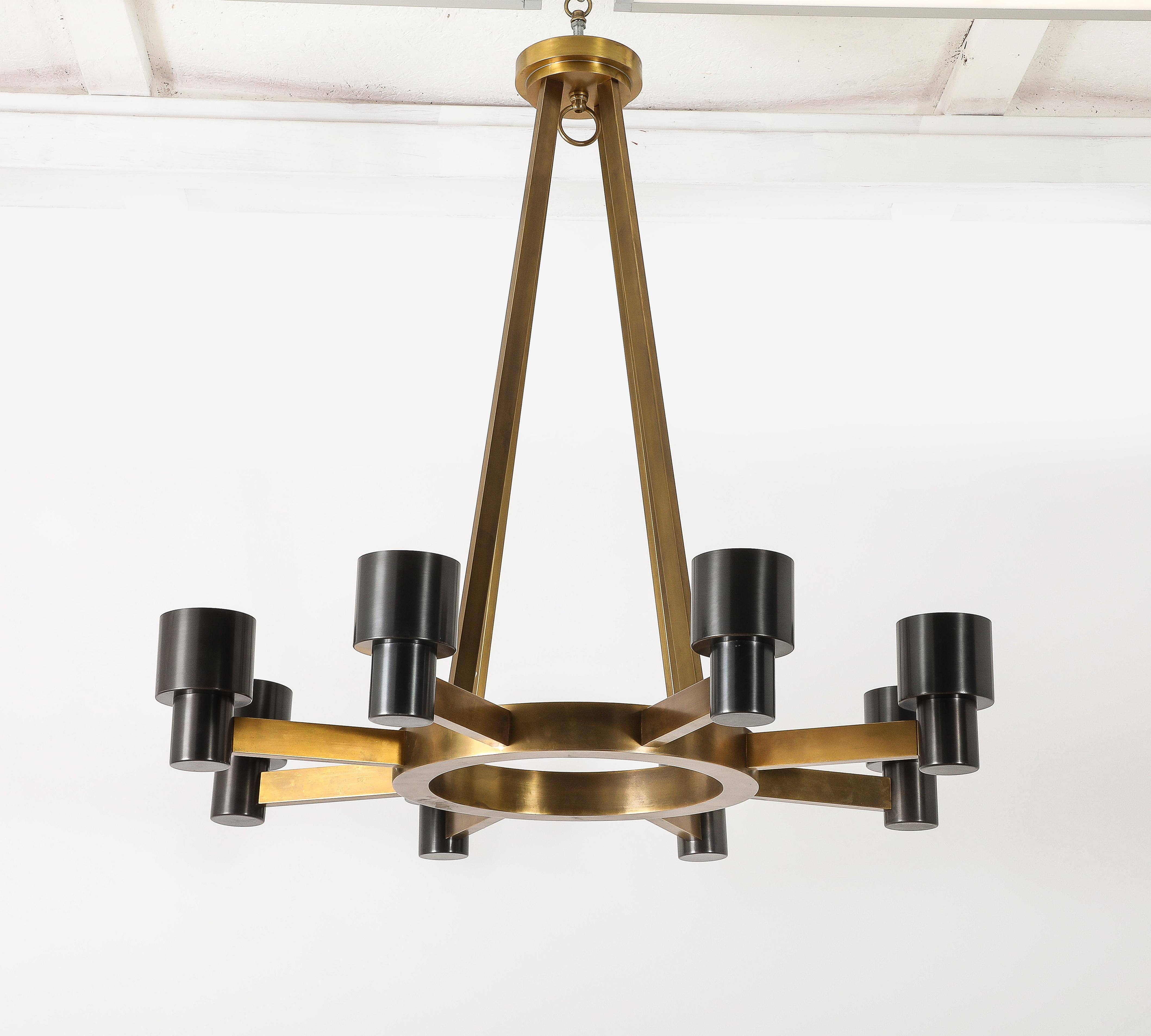 Mixed Metal Brutalist Mid-Century Chandelier Custom Reproduction, USA 2018 In Good Condition For Sale In New York, NY