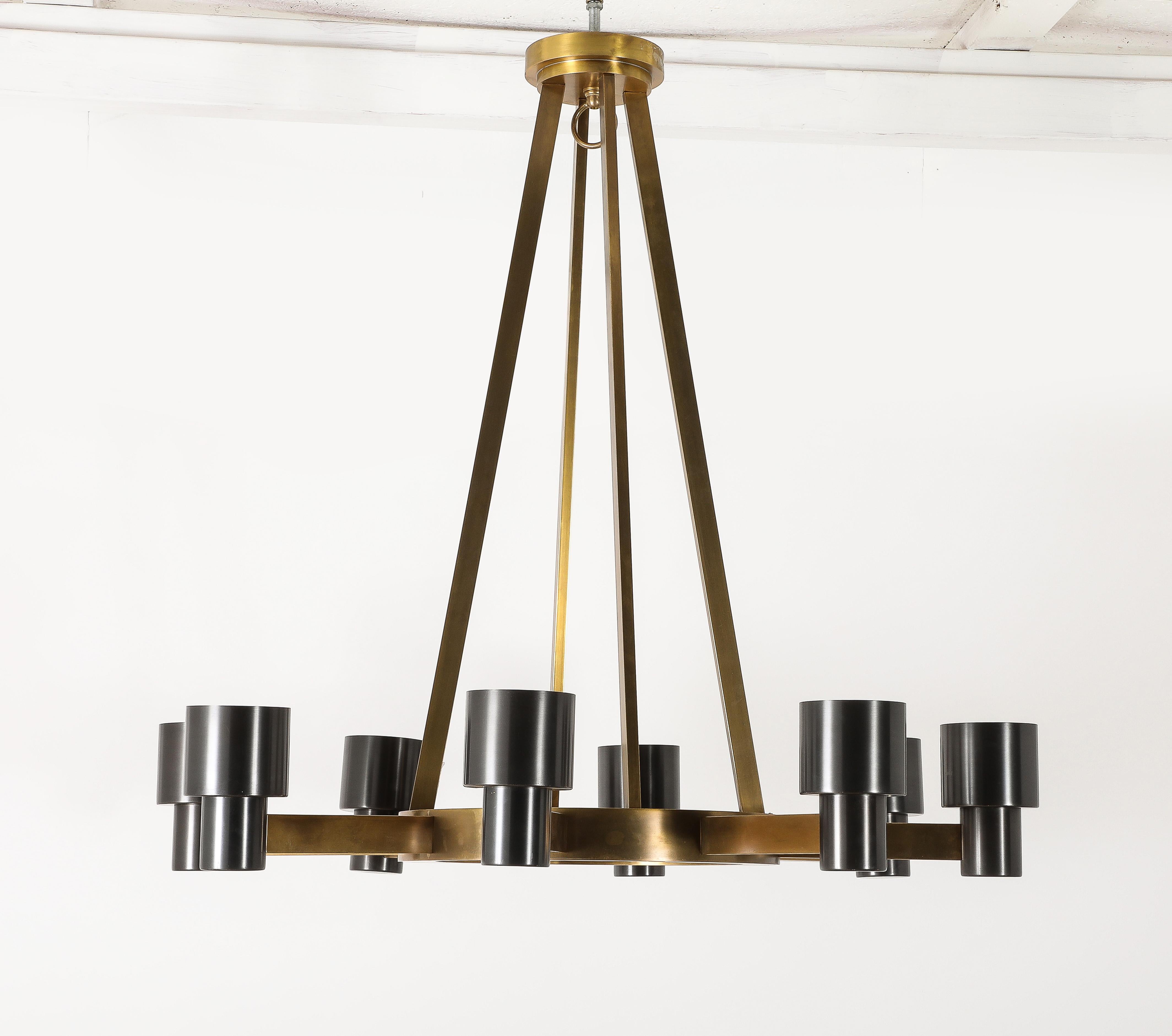 Mixed Metal Brutalist Mid-Century Chandelier Custom Reproduction, USA 2018 For Sale 1