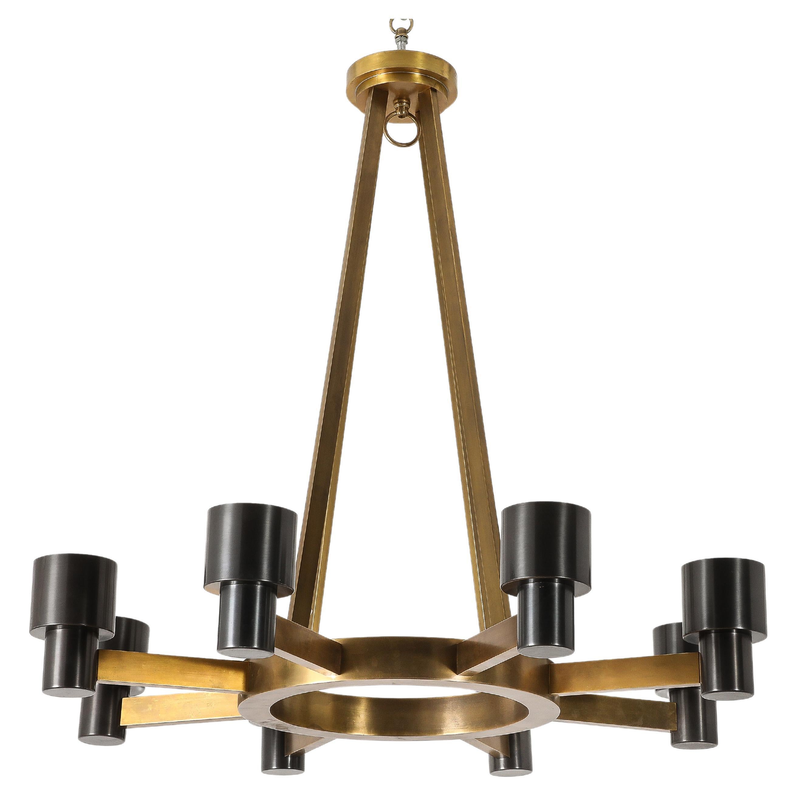 Mixed Metal Brutalist Mid-Century Chandelier Custom Reproduction, USA 2018 For Sale