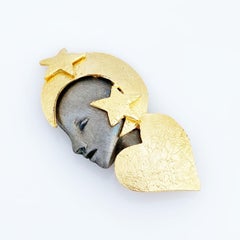 Mixed Metal Celestial Woman Figural Brooch By Ultra Craft, 1980s