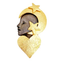 Mixed Metal Celestial Woman Figural Brooch By Ultra Craft, 1980s