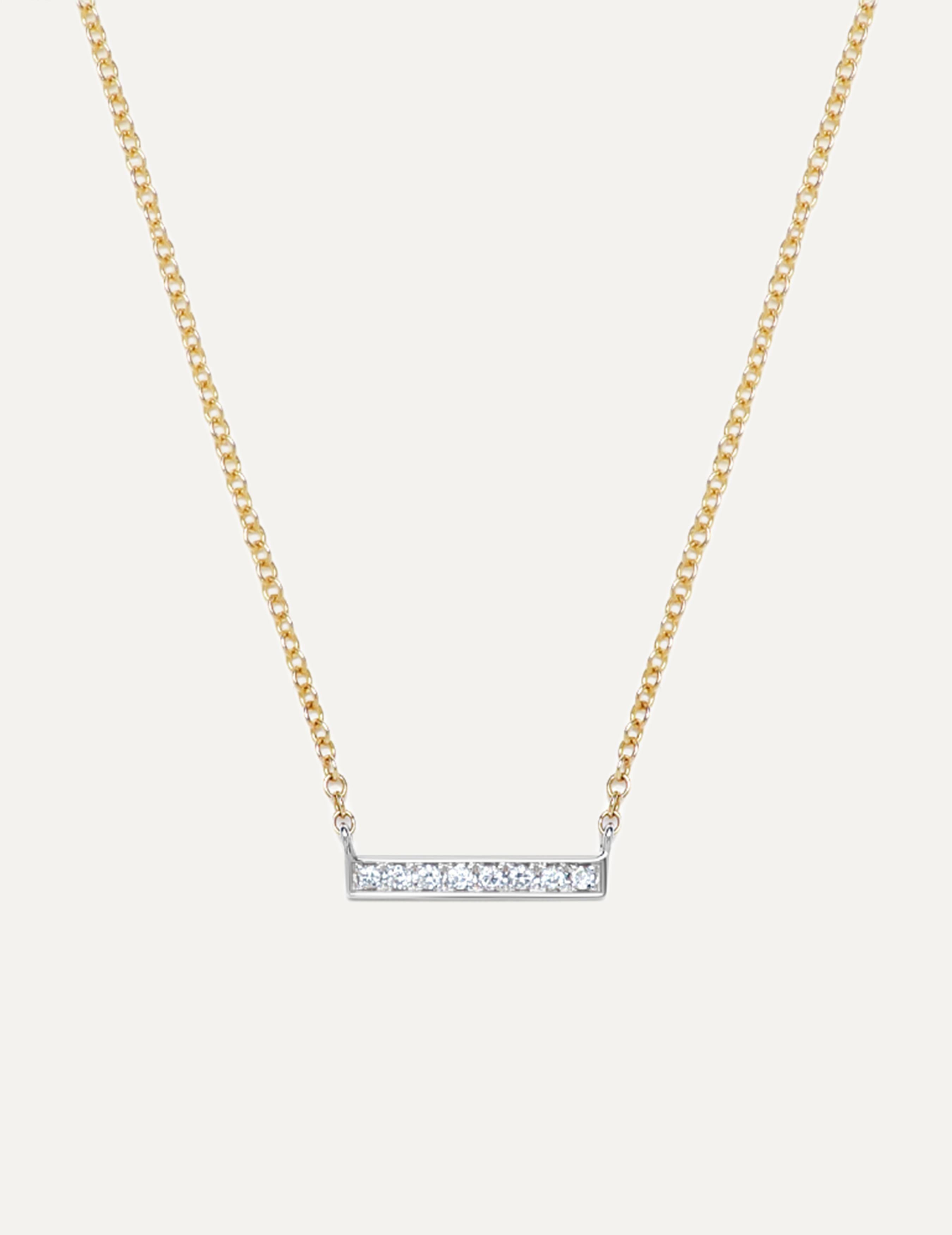 Women's or Men's Mixed-Metal Diamond Bar Necklace For Sale
