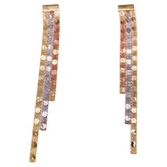 Mixed Metal Earrings Tri Color Drop Earrings in 14 Karat Gold Chain Earrings