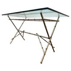 Vintage Mixed Metal Faux Bamboo Desk In Style of Maison Jansen, C. 1960s
