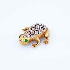 Mixed Metal Figural Frog Brooch With Crystals By Panetta, 1970s