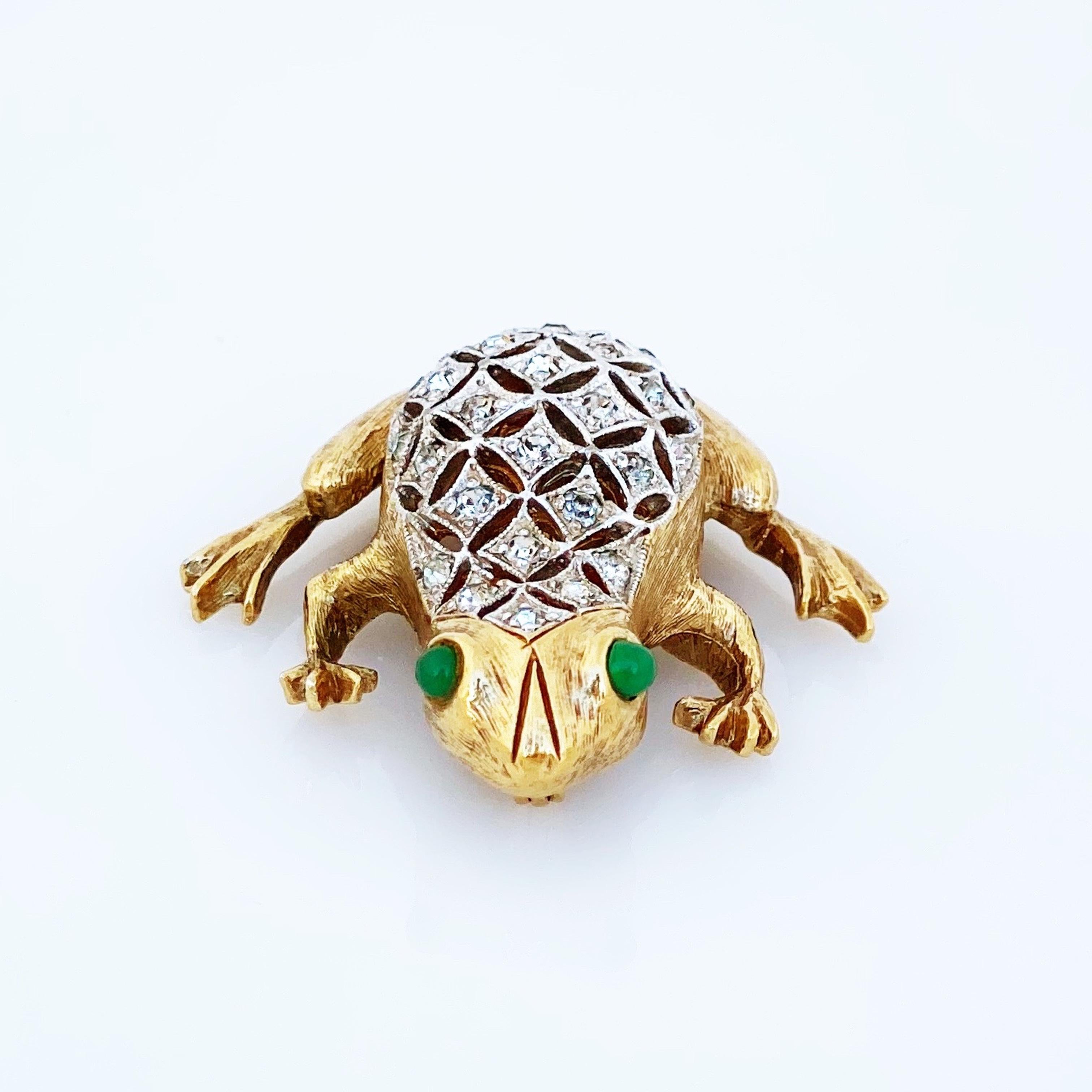 Modern Mixed Metal Figural Frog Brooch With Crystals By Panetta, 1970s