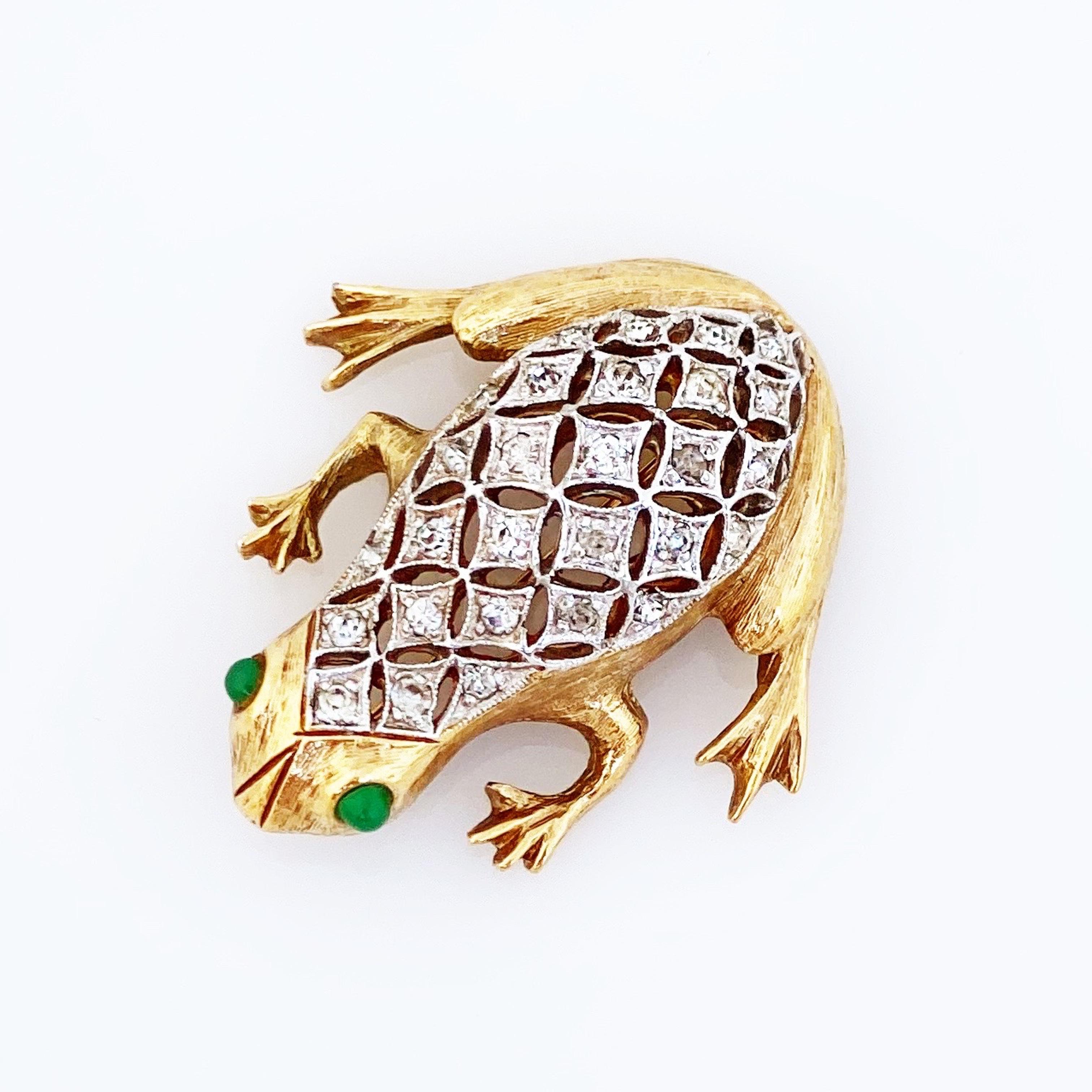Mixed Metal Figural Frog Brooch With Crystals By Panetta, 1970s In Good Condition In McKinney, TX