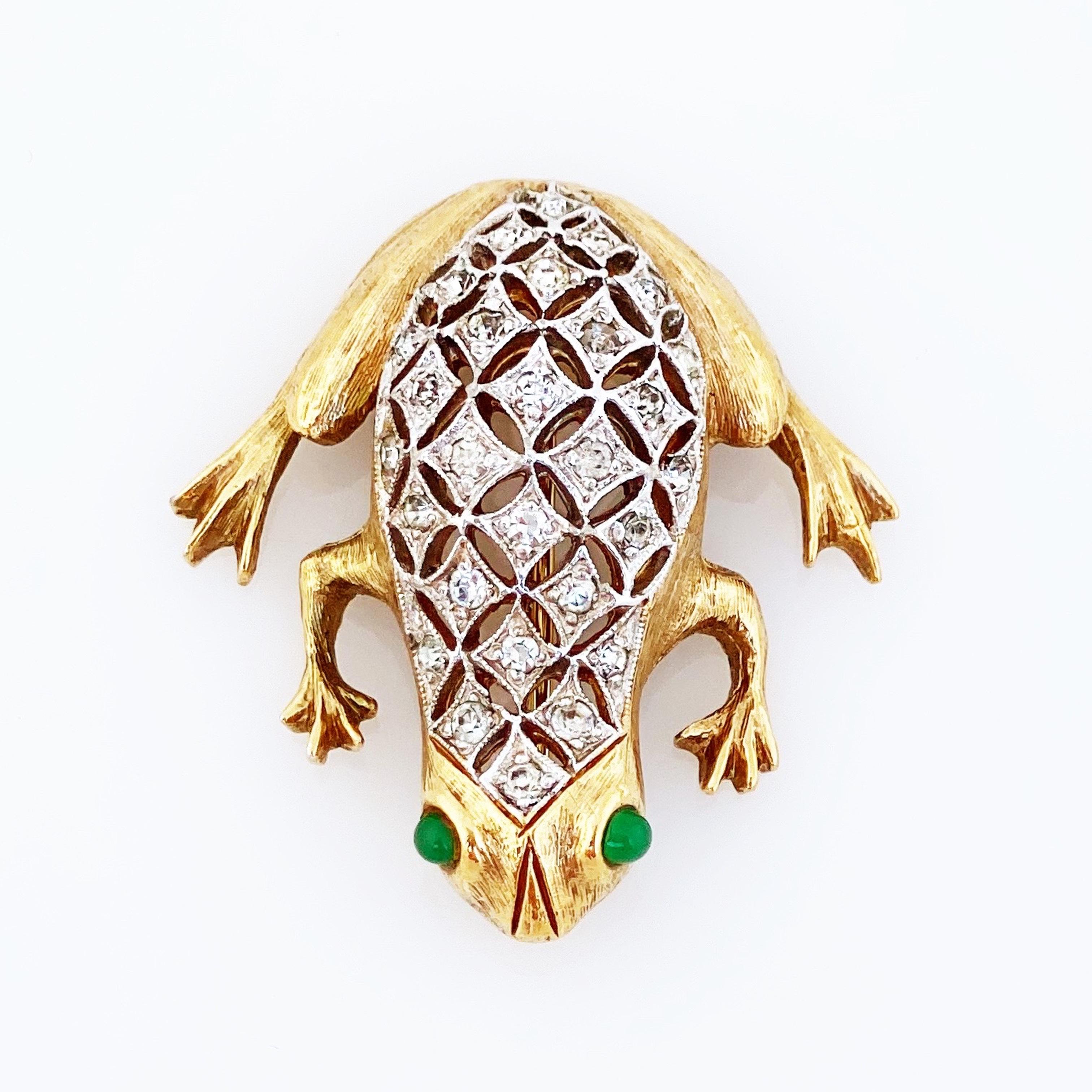 Women's Mixed Metal Figural Frog Brooch With Crystals By Panetta, 1970s
