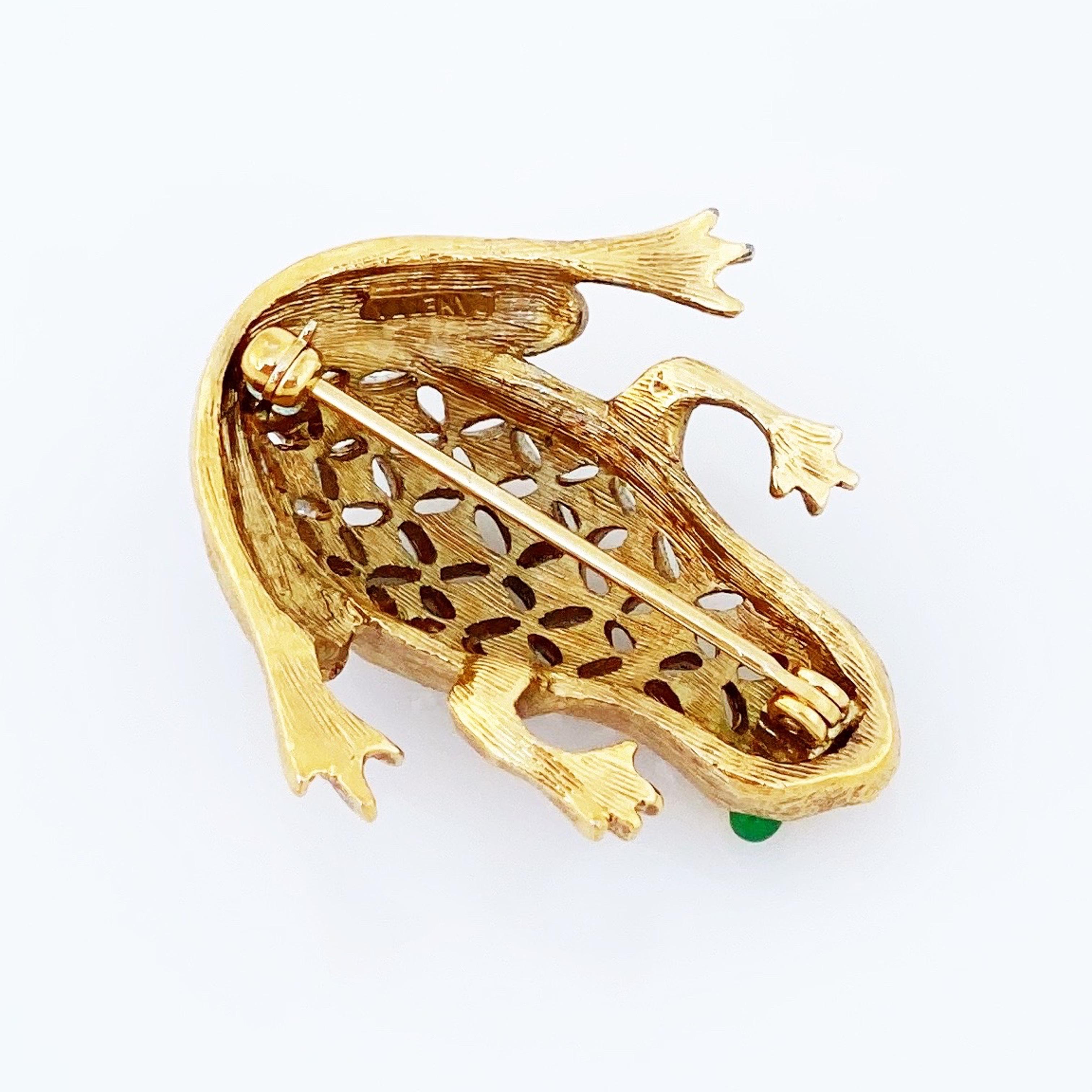 Mixed Metal Figural Frog Brooch With Crystals By Panetta, 1970s 1
