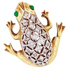 Retro Mixed Metal Figural Frog Brooch With Crystals By Panetta, 1970s