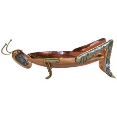 Retro Mixed Metal Grasshopper Abalone Inlaid Centerpiece/Bowl