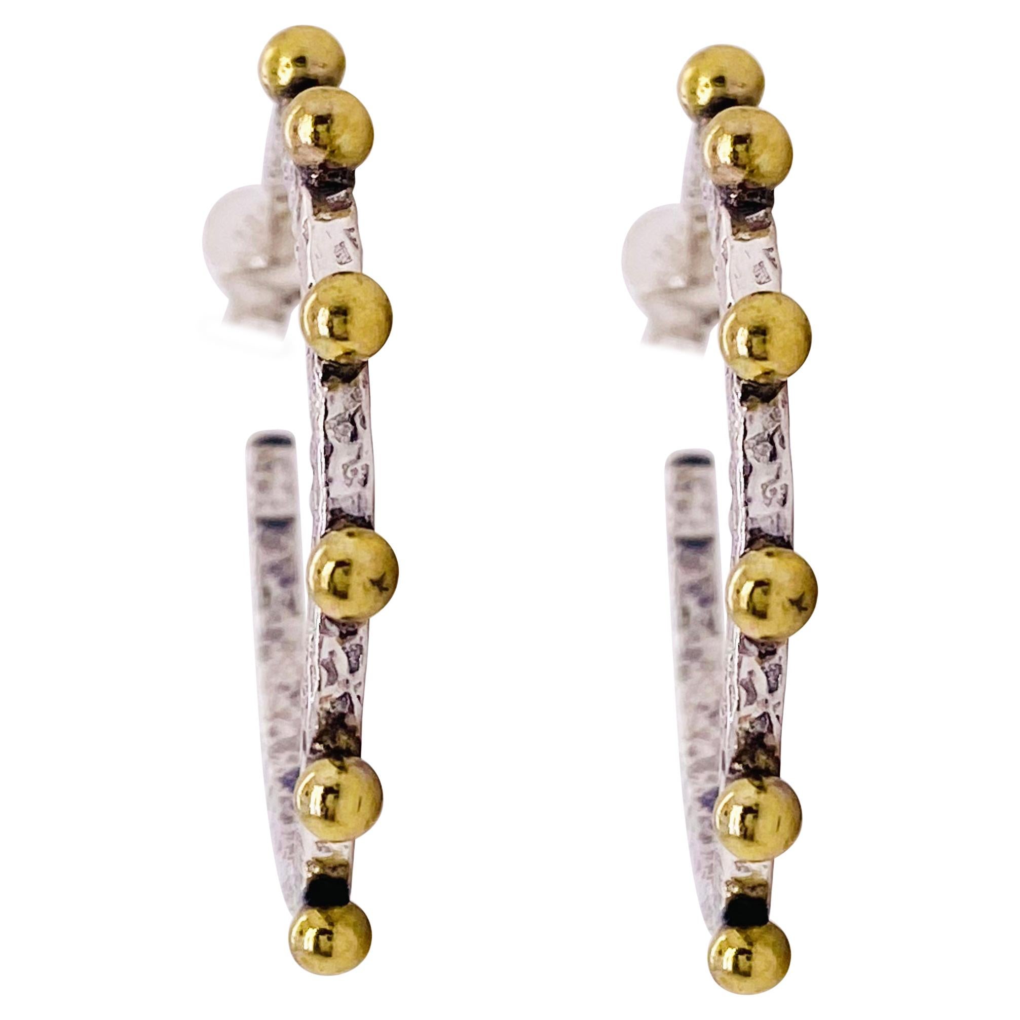 Mixed Metal Hoop Earrings, One Inch Diameter Sterling Earrings w Embelliments