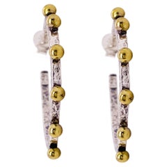 Mixed Metal Hoop Earrings, One Inch Diameter Sterling Earrings w Embelliments