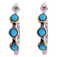 Mixed Metal Hoops with Turquoise Stones and Gold Bezels