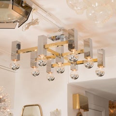 Mixed metal lattice design flush mount ceiling fixture.