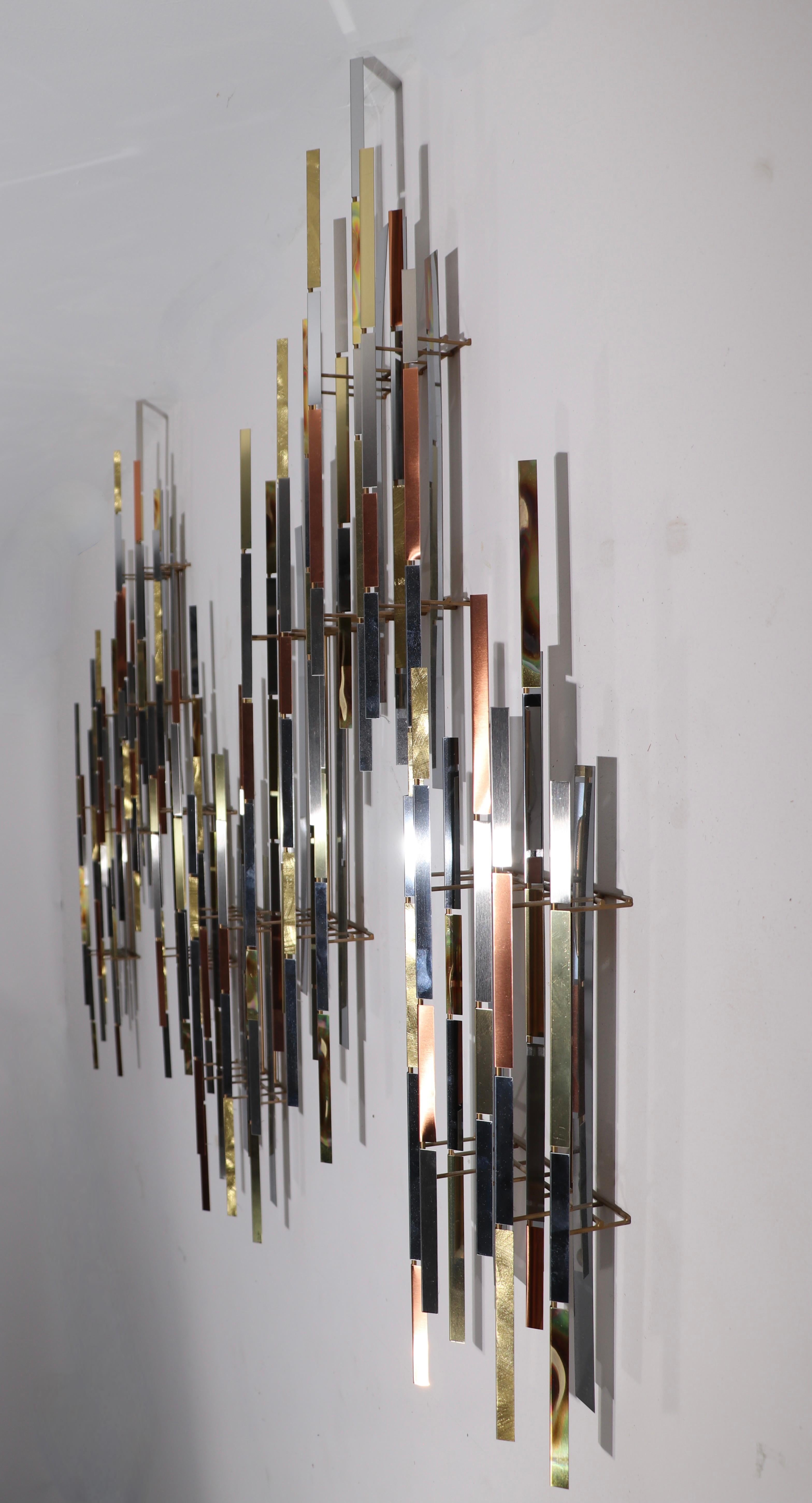 Mixed Metal Modernist Wall Mount Sculpture by R. Berger, 1993 For Sale 4