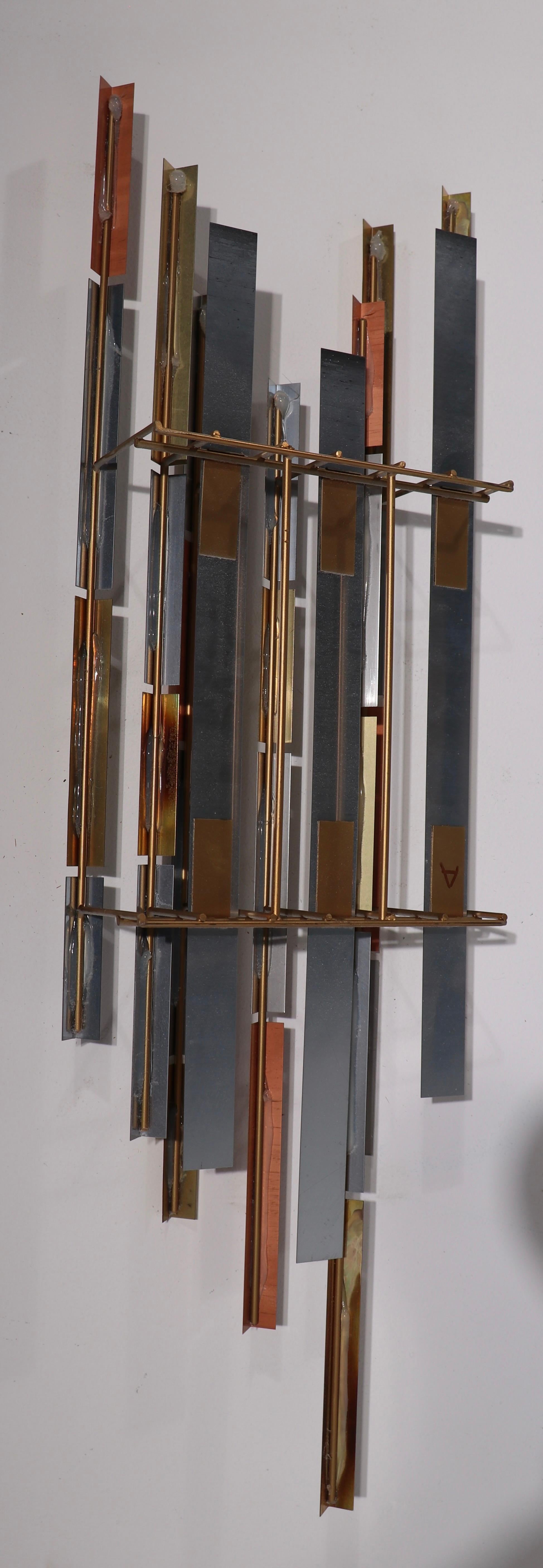 Mixed Metal Modernist Wall Mount Sculpture by R. Berger, 1993 For Sale 5