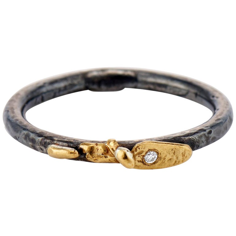 Mixed Metal Oxidized Sterling Silver 22 Karat Yellow Gold and Diamond ...