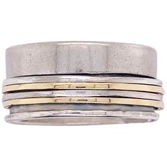 Ring aus gemischtem Metall 14K Gold Sterling Spinner Ring Band, Anxiety Relief Größe 7,75