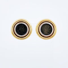 Mixed Metal Roman Coin Button Earrings By Ciner, 1980s