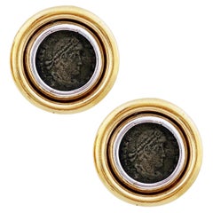 Mixed Metal Roman Coin Button Earrings By Ciner, 1980s