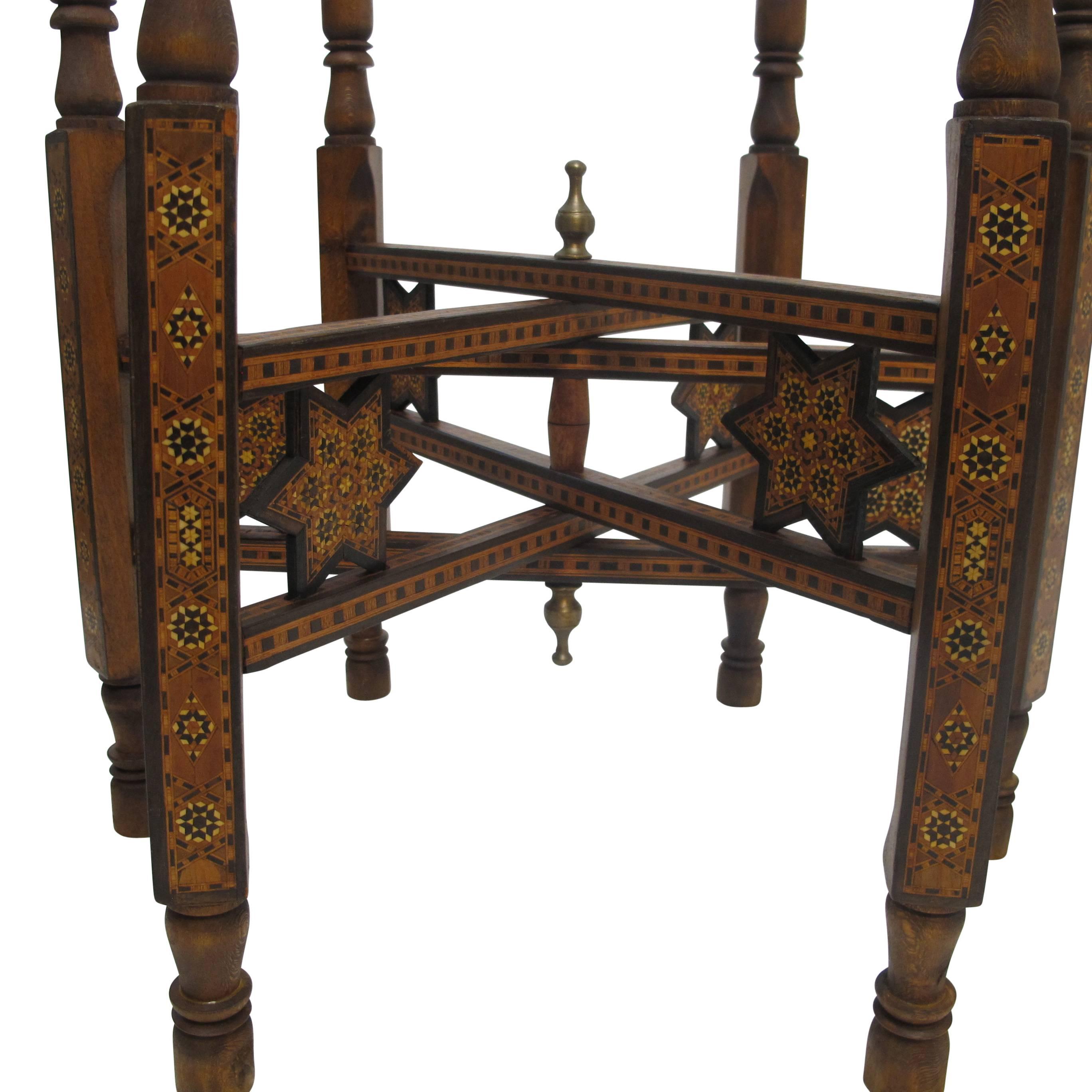 Mixed Metal Tray Table with Inlay Wood Stand, Syrian, Late 19th Century 4