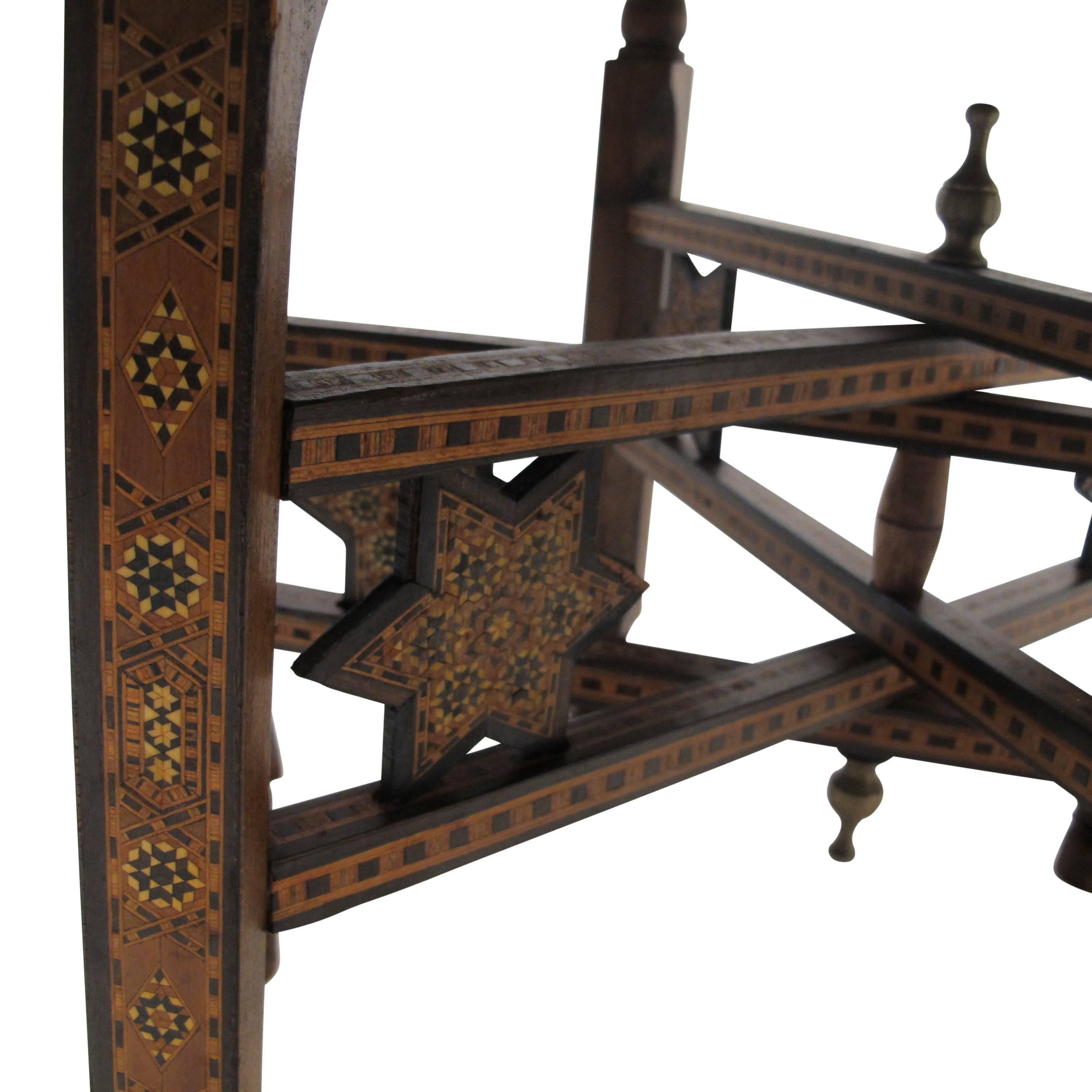 Mixed Metal Tray Table with Inlay Wood Stand, Syrian, Late 19th Century 1