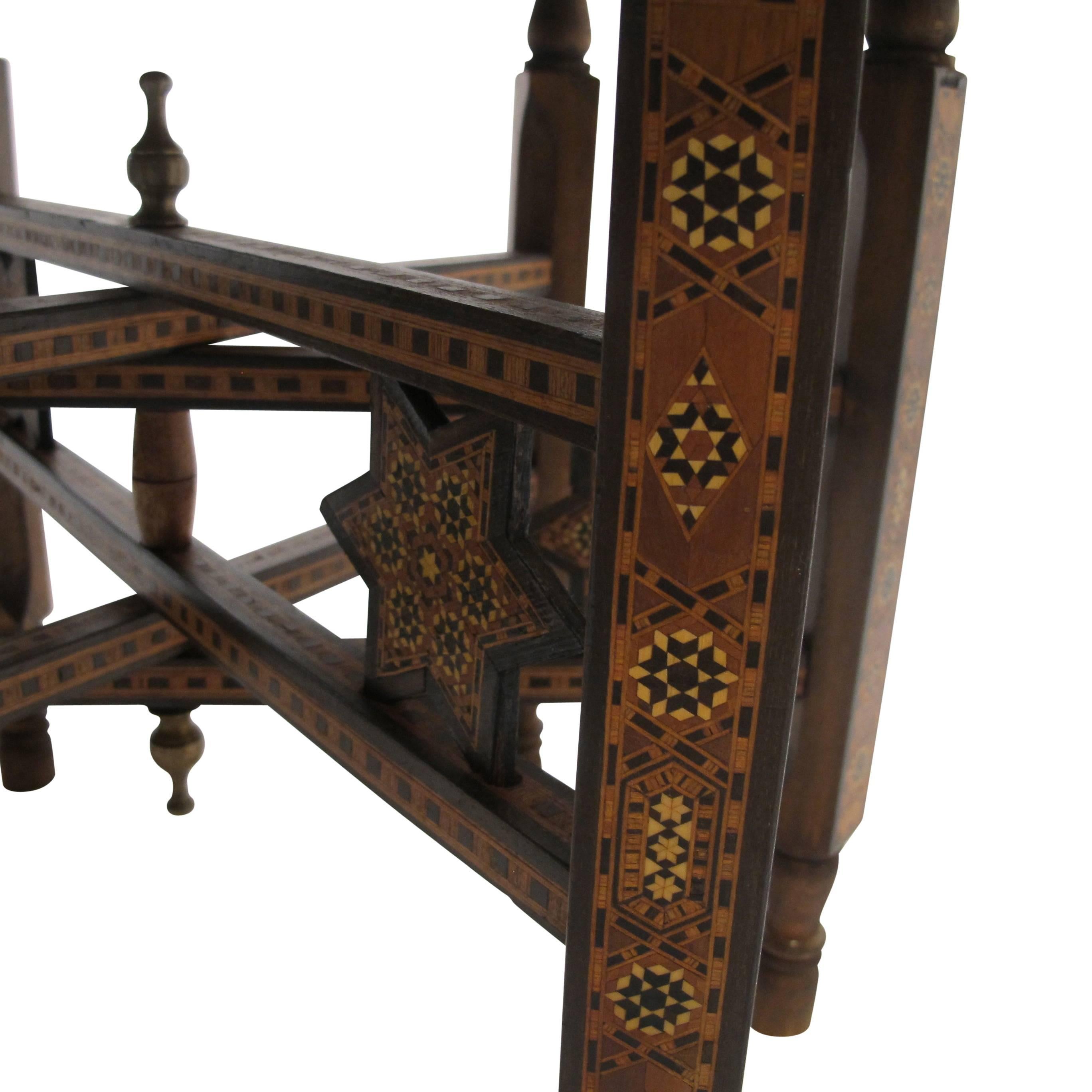 Mixed Metal Tray Table with Inlay Wood Stand, Syrian, Late 19th Century 2