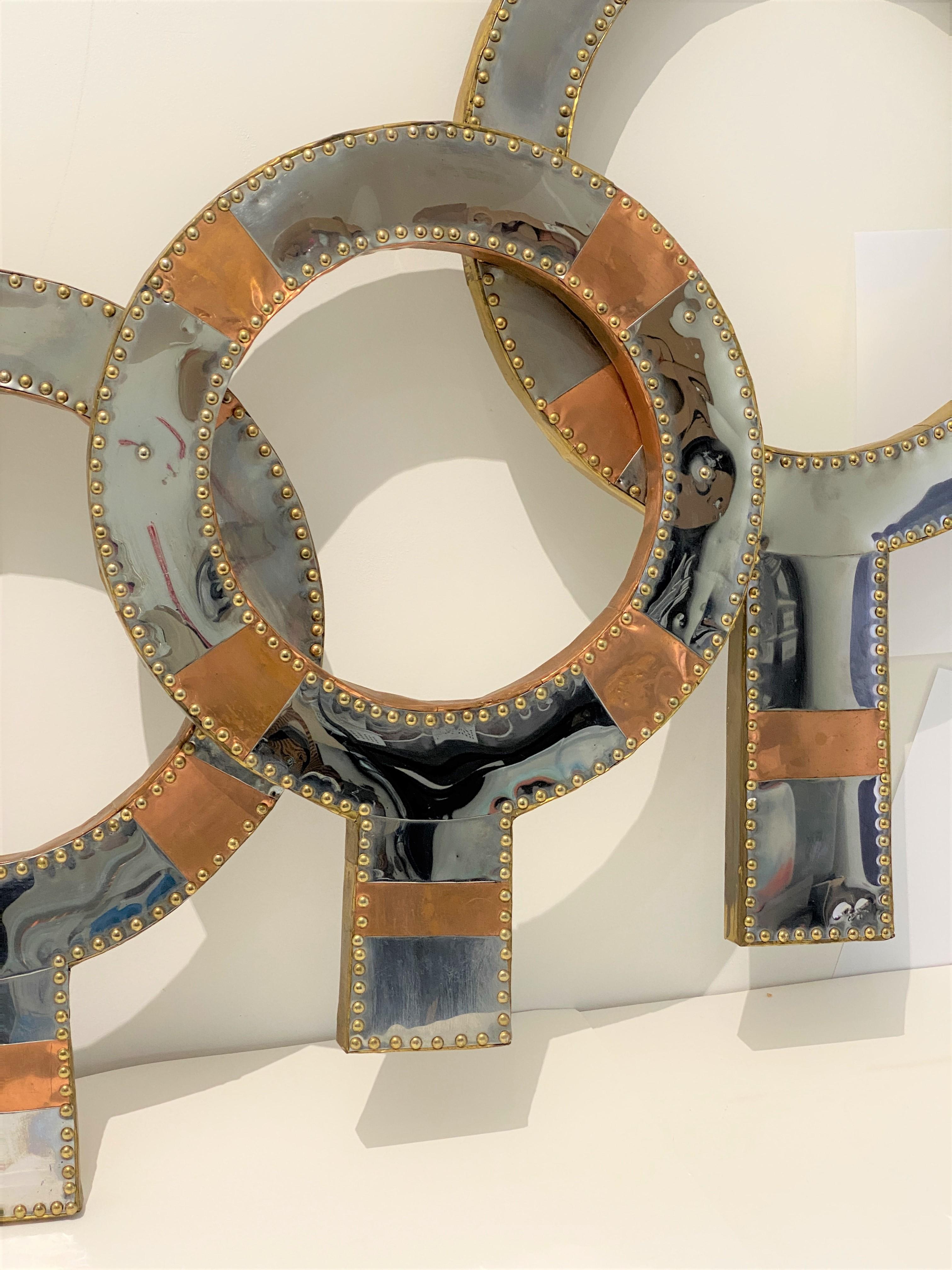 Mixed Metal Wall Sculpture in the Style of Curtis Jere In Good Condition For Sale In West Palm Beach, FL