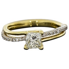 Two Tone Gold 0.68 Carat Princess Diamond Bypass Engagement Ring