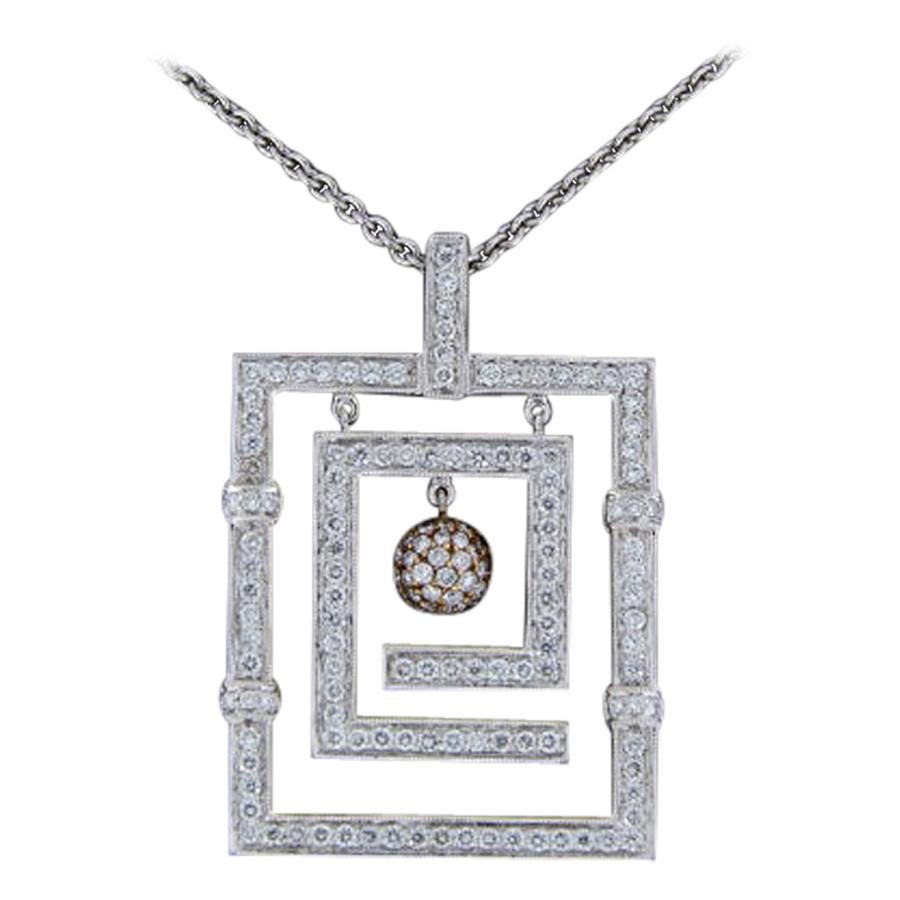 Mixed Metals 1.10 Carat Round Diamond Chain Pendant For Sale