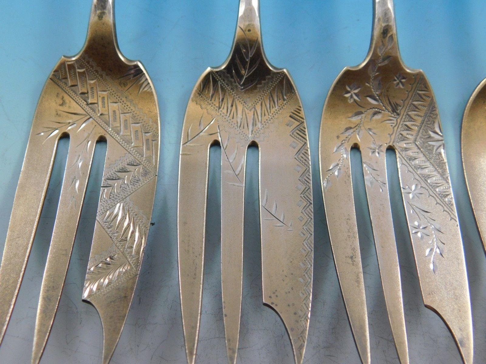 Mixed Metals by Gorham Sterling Silver Set of Six Pie Forks Aesthetic Japanesque In Excellent Condition In Big Bend, WI