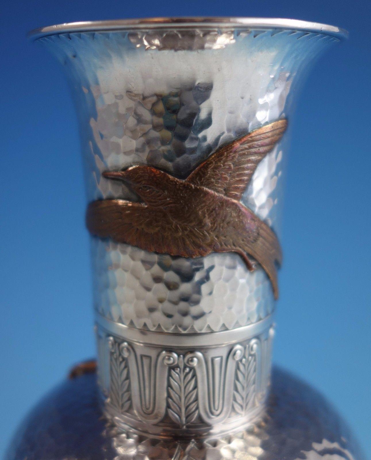 American Mixed Metals by Gorham Sterling Silver Vase Hammered #1545 Butterfly Bird