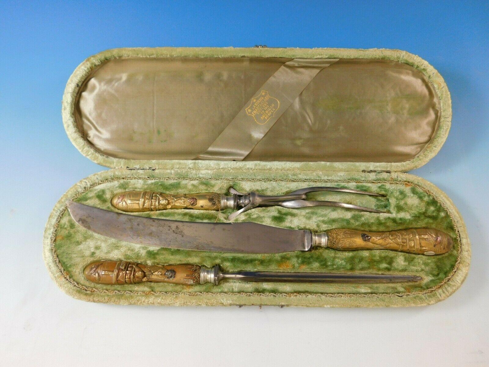 Mixed metals by Landers Frary & Clark

Extraordinary sterling silver roast carving set, 3- piece, including knife 15 1/2