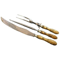 Mixed Metals by Landers Roast Carving Set Japanesque Applied Bronze Gold Copper