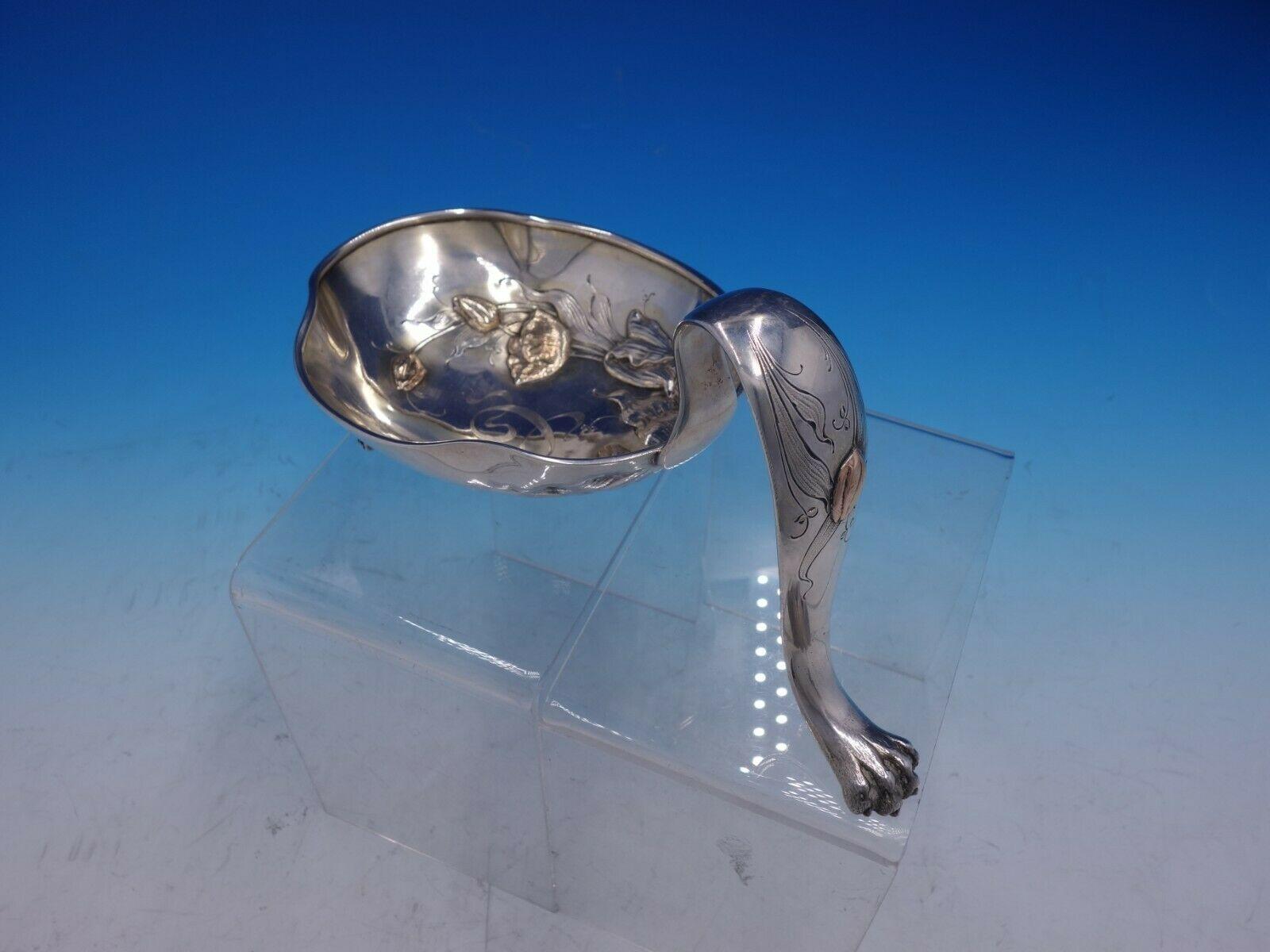 20th Century Mixed Metals by Shiebler Sterling Silver Bonbon Spoon with Gold Poppies