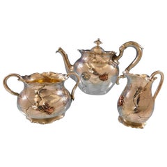 Antique Mixed Metals by Shiebler Sterling Silver Tea Set 3 Pc Individual Aesthetic #0791