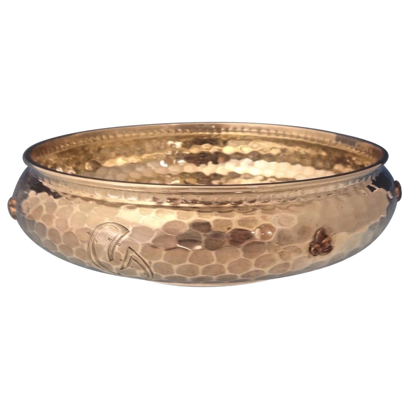 Mixed Metals by Whiting Sterling Silver Bowl with Applied Copper Bees