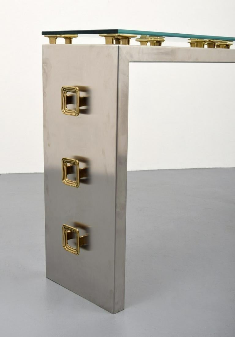 Italian Mixed Metals Console Table by Sandro Petti for L' Angolo Metallart