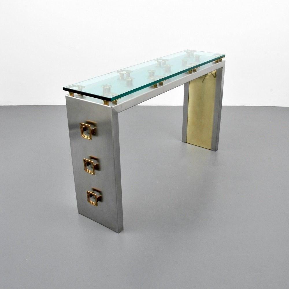 Brass Mixed Metals Console Table by Sandro Petti for L' Angolo Metallart