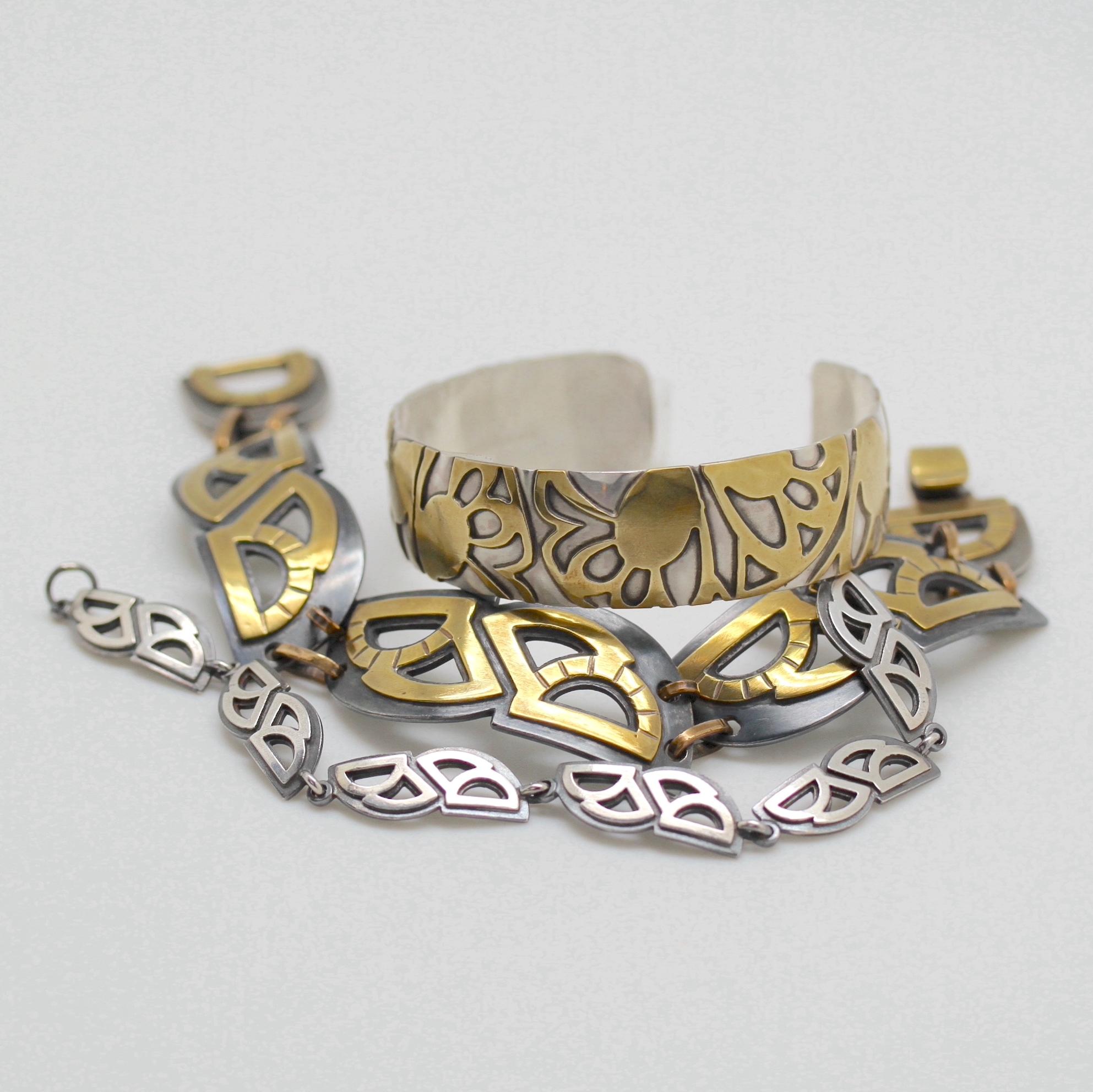 Egyptian Revival Mixed Metals Mens Link Bracelet -- Protractor Collection For Sale