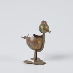Mixed Metals Mexican Bird Brass and Copper Ashtray